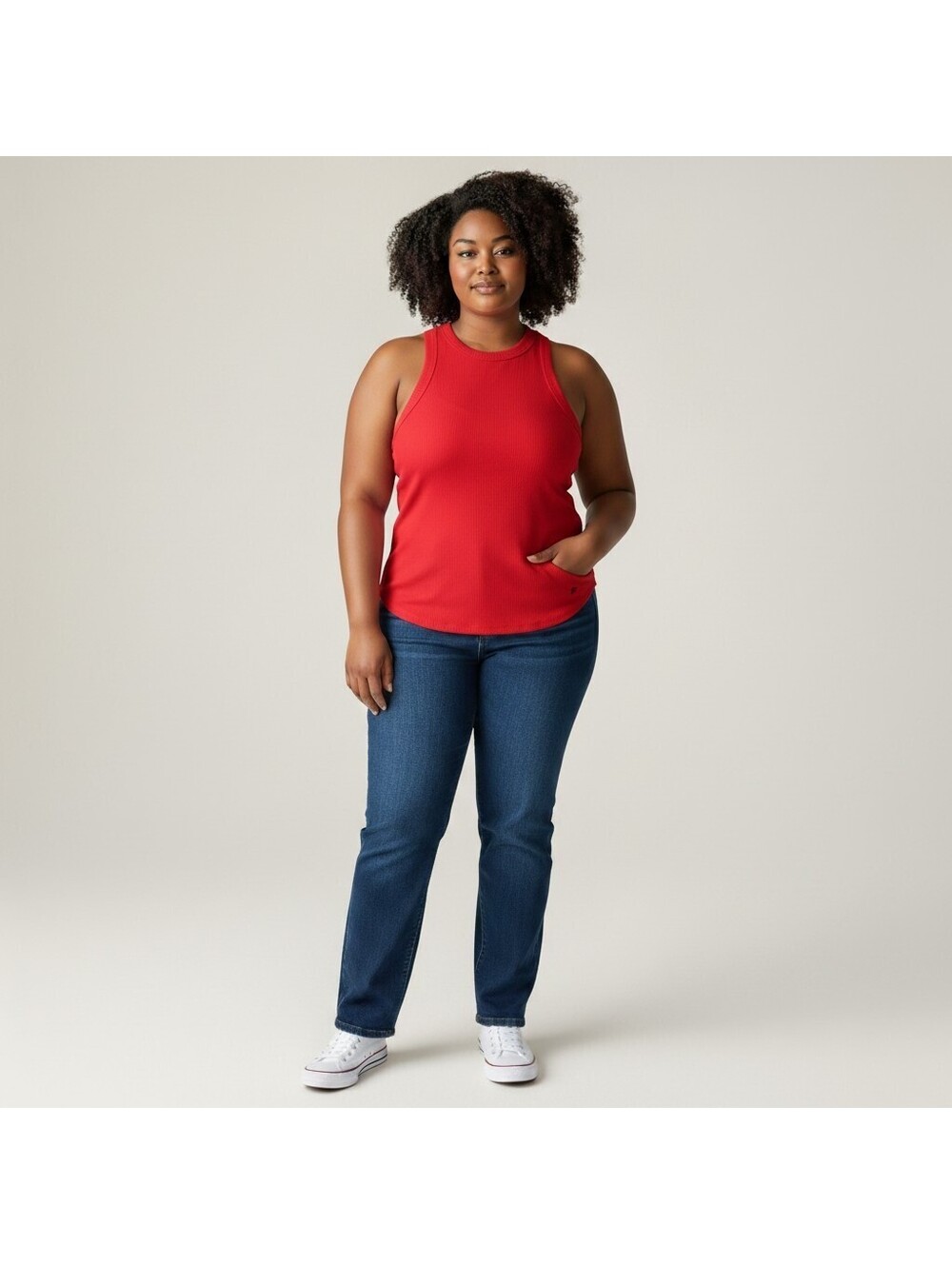 New Fabletics Tank Women XL Red Sleeveless Cotton Racerback Crew Neck Casual